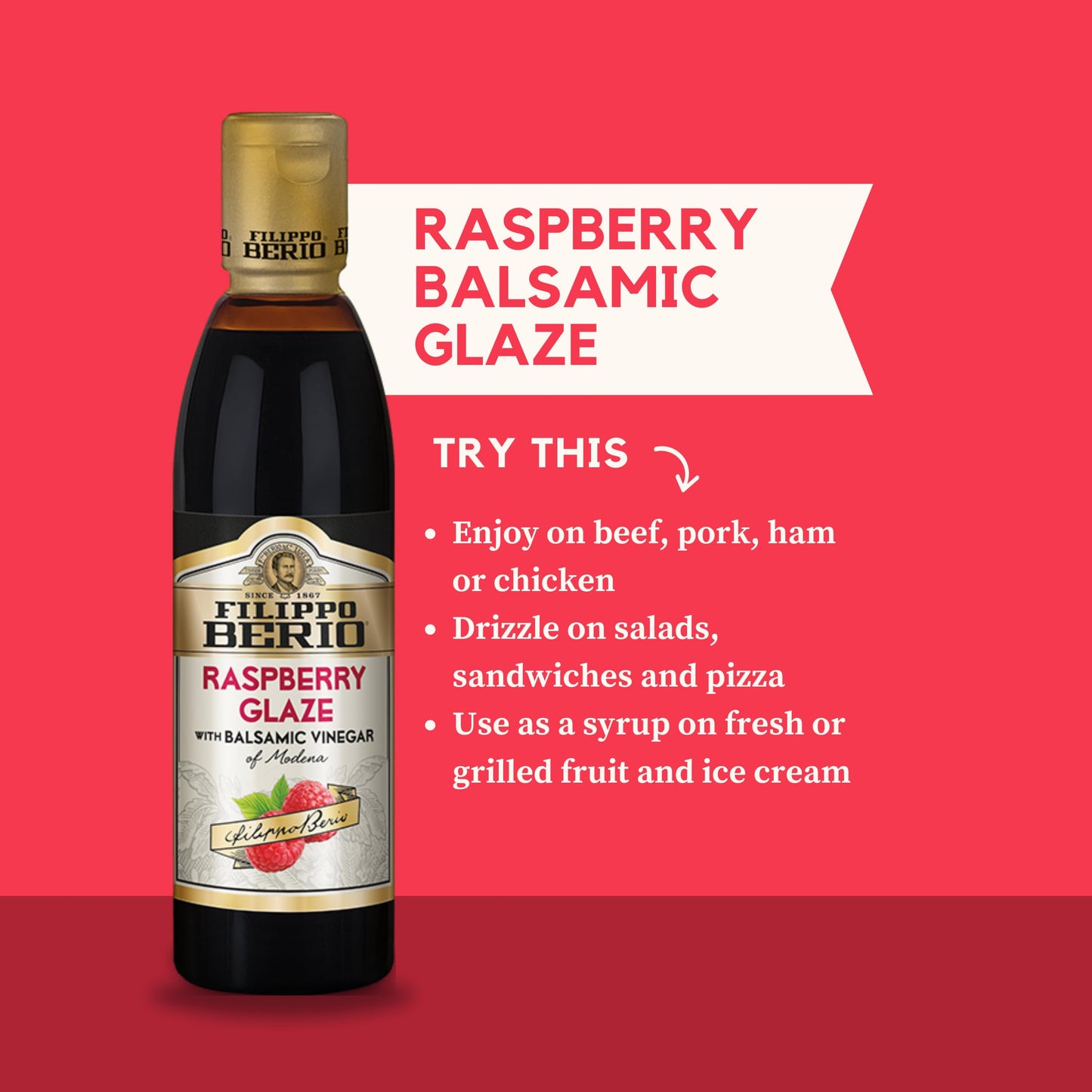 Filippo Berio Raspberry Glaze With Balsamic Vinegar Of Modena, 8.4 Ounce Plastic Bottle
