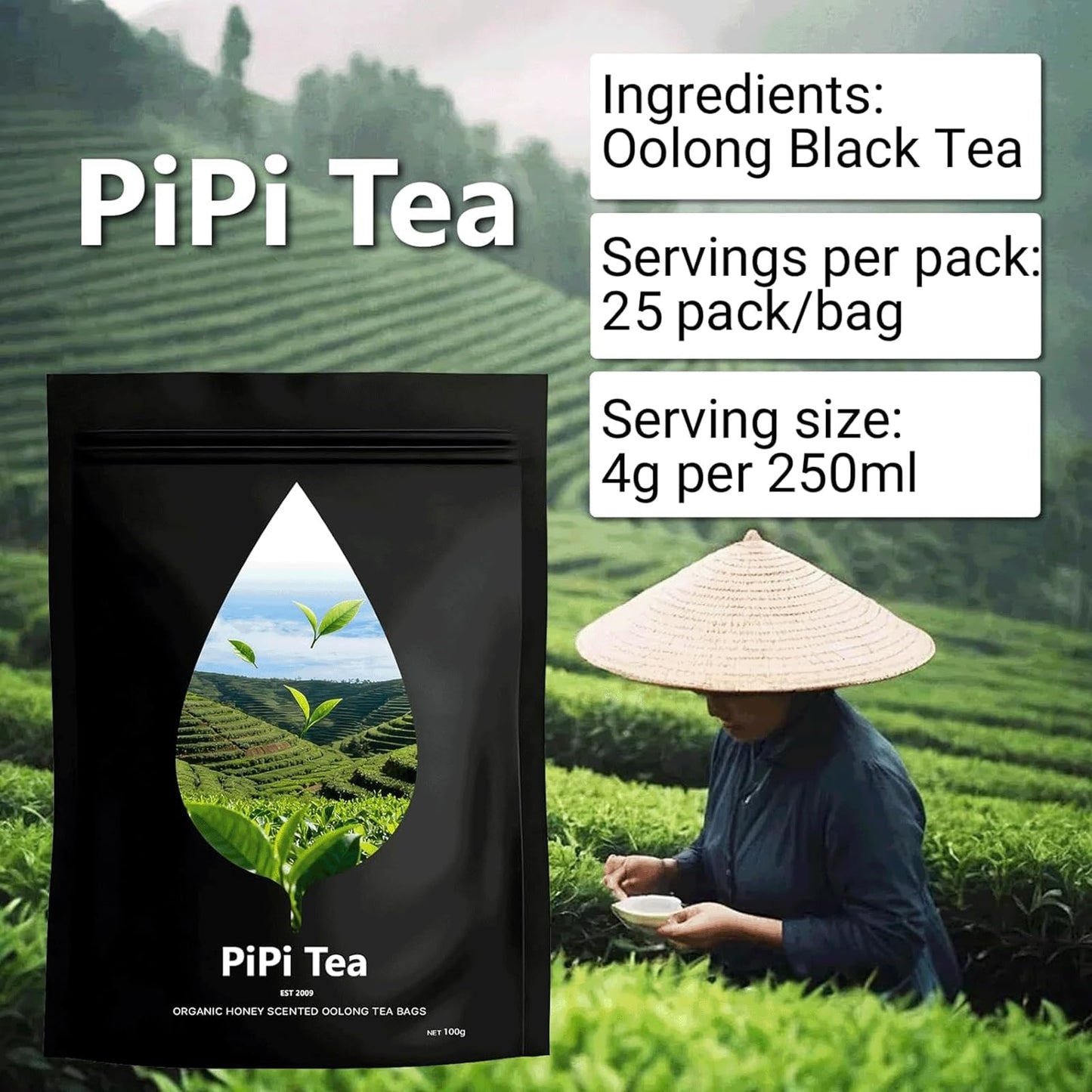 Pipi Tea Pipi Oolong Te  Extra Value 4g*25 Bags Selected Tea Leaves  Cortisol & Calming Tea for Stress Relief  Vegan  Non-GMO (1)