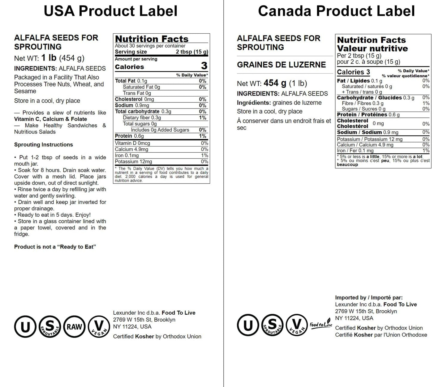 Food to Live Alfalfa Seeds for Sprouting, 20 Pounds - Edible Seeds, Pure, Vegan, Kosher, Bulk. Rich in Vitamin K & C. High Germi