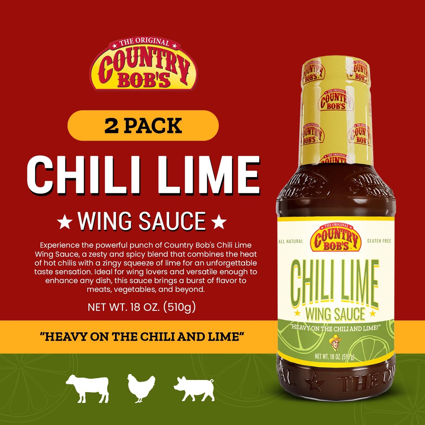 Country Bob'S Chili Lime Wing Sauce - Zesty & Spicy Flavor, Made With Small Batch Crafted, Ideal For Wings, Homestyle Cooking, 1