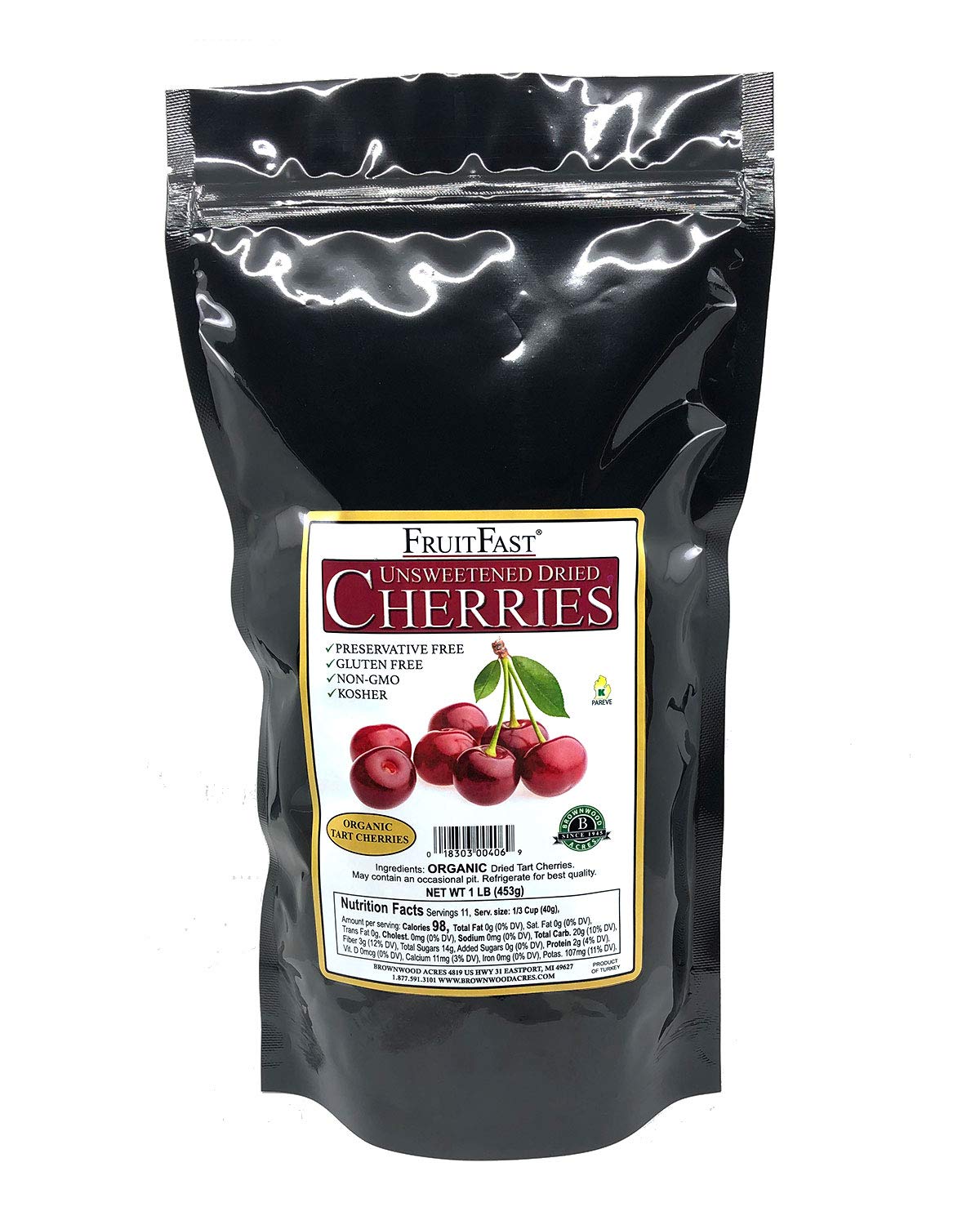 FruitFast Organic Unsweetened Dried Cherries by | Non-GMO, Gluten Free, Kosher Certified All Natural Healthy Snack Alternative (