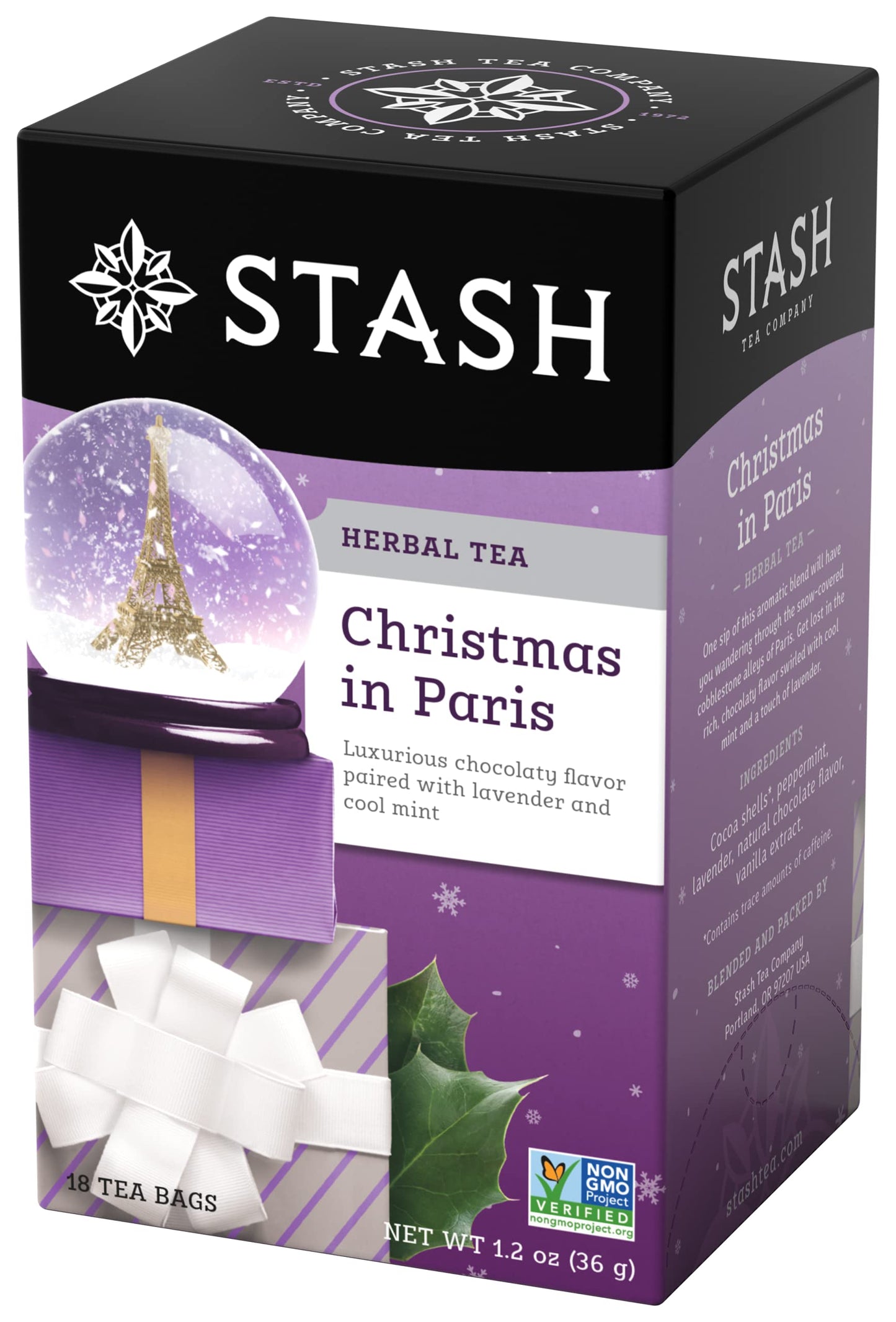 Stash Tea Christmas in Paris Herbal Tea, Non-GMO, 18 Count (Pack of 6), Model 08427, 108 Bags Total