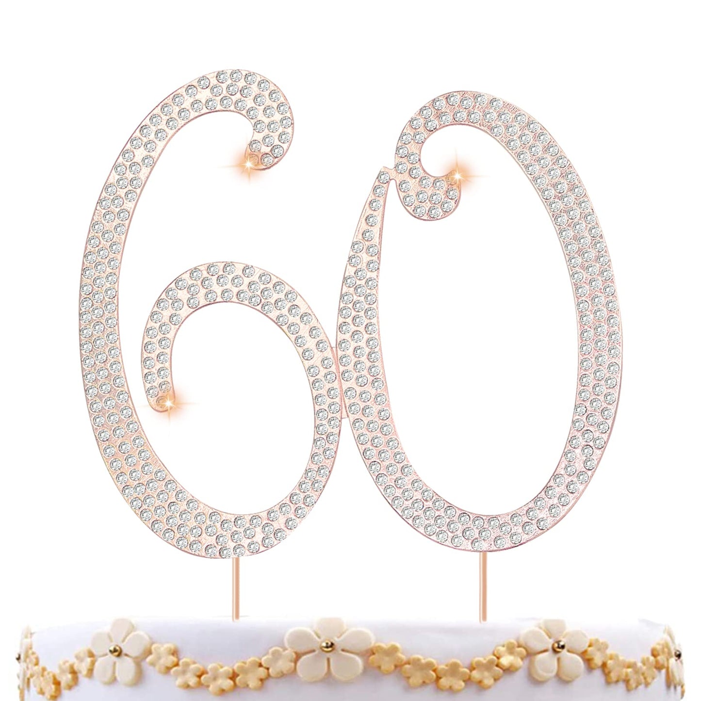 Zkptops 60th Anniversary Cake Topper, Bling Rhinestone Decoration, Rose Gold, Crystal, 60 Model