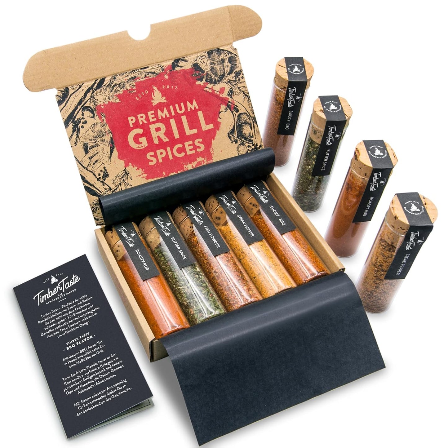 TIMBER TASTE BBQ Spice Rub Gift Set - BBQ Seasonings and Rubs - from Somkey to Spicy Grill Seasonings for Dad or Him - Grill Spi