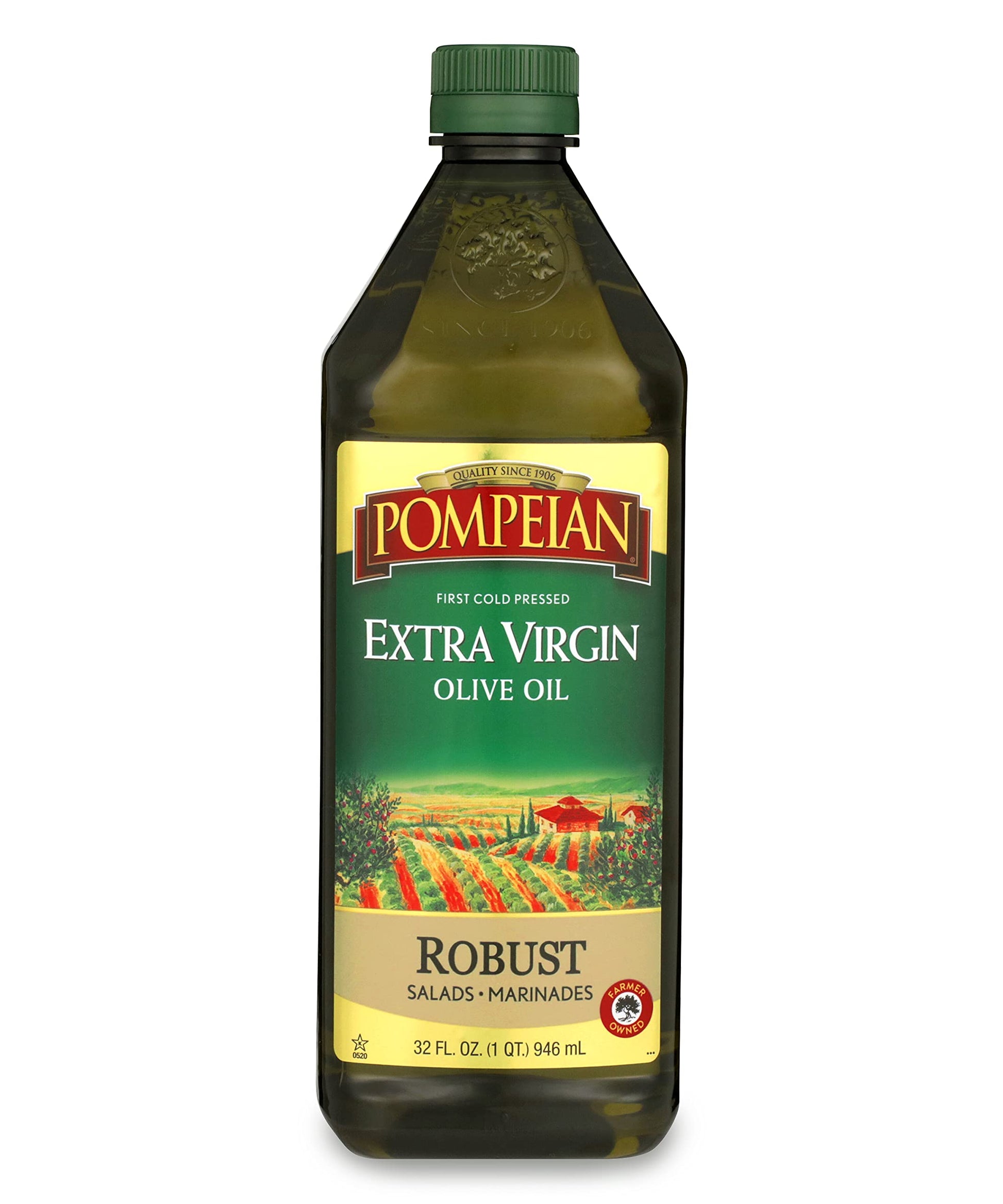 Pompeian Robust Extra Virgin Olive Oil, First Cold Pressed, Full-Bodied Flavor, Perfect for Salad Dressings & Marinades, 32 FL. 