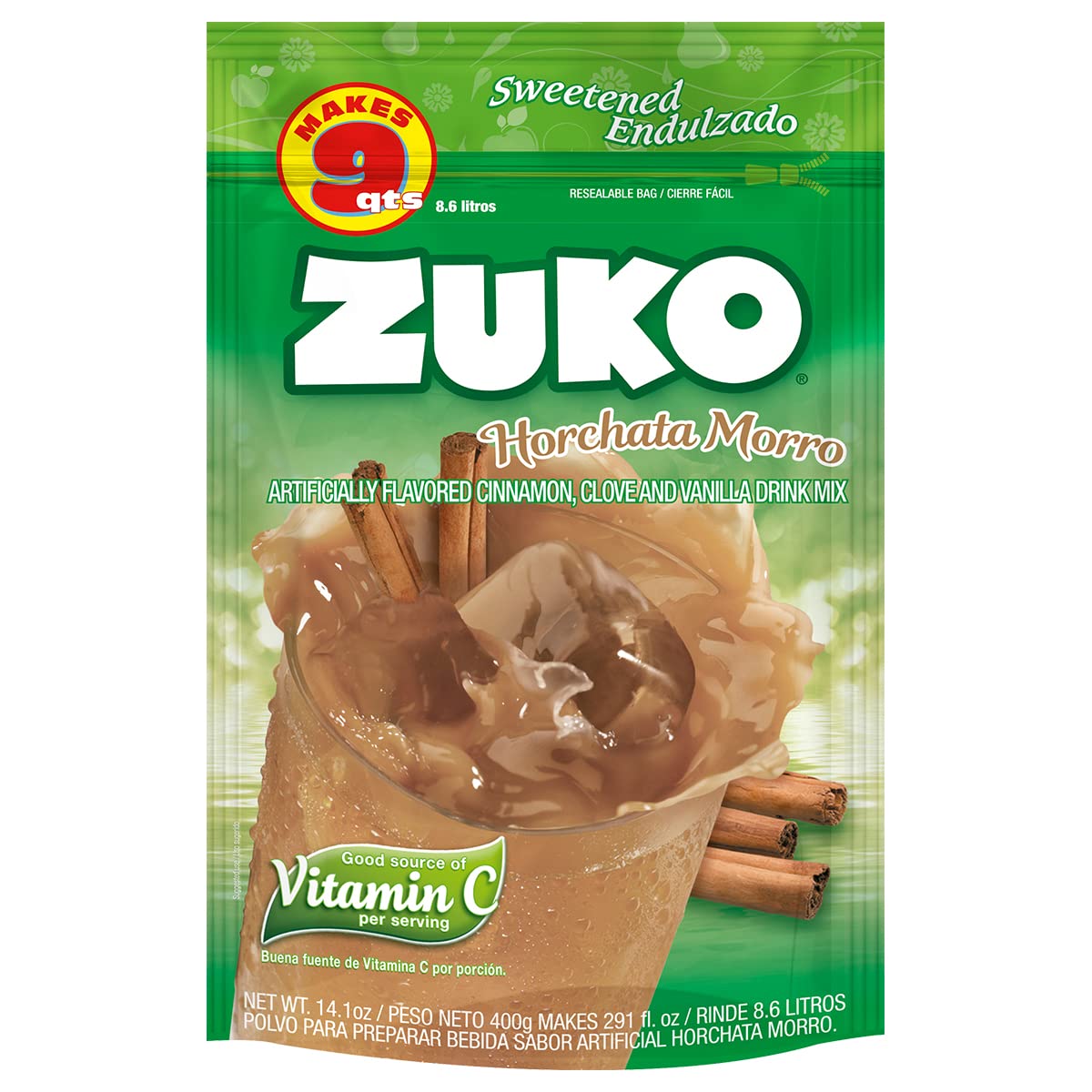 Zuko Horchata Morro Instant Powder Drink | Family Pack | No Sugar Needed | Vitamin C | 14.1 Ounce (Pack of 6)