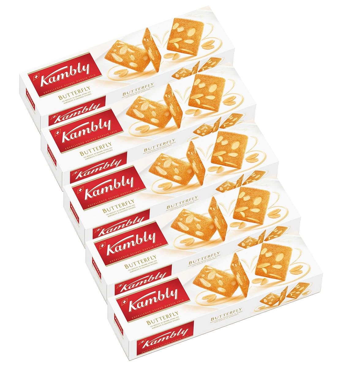 Kambly DeLuxe Swiss Cookies - BUTTERFLY - 100gr / 3.52oz bar (5 Boxes PACK)
