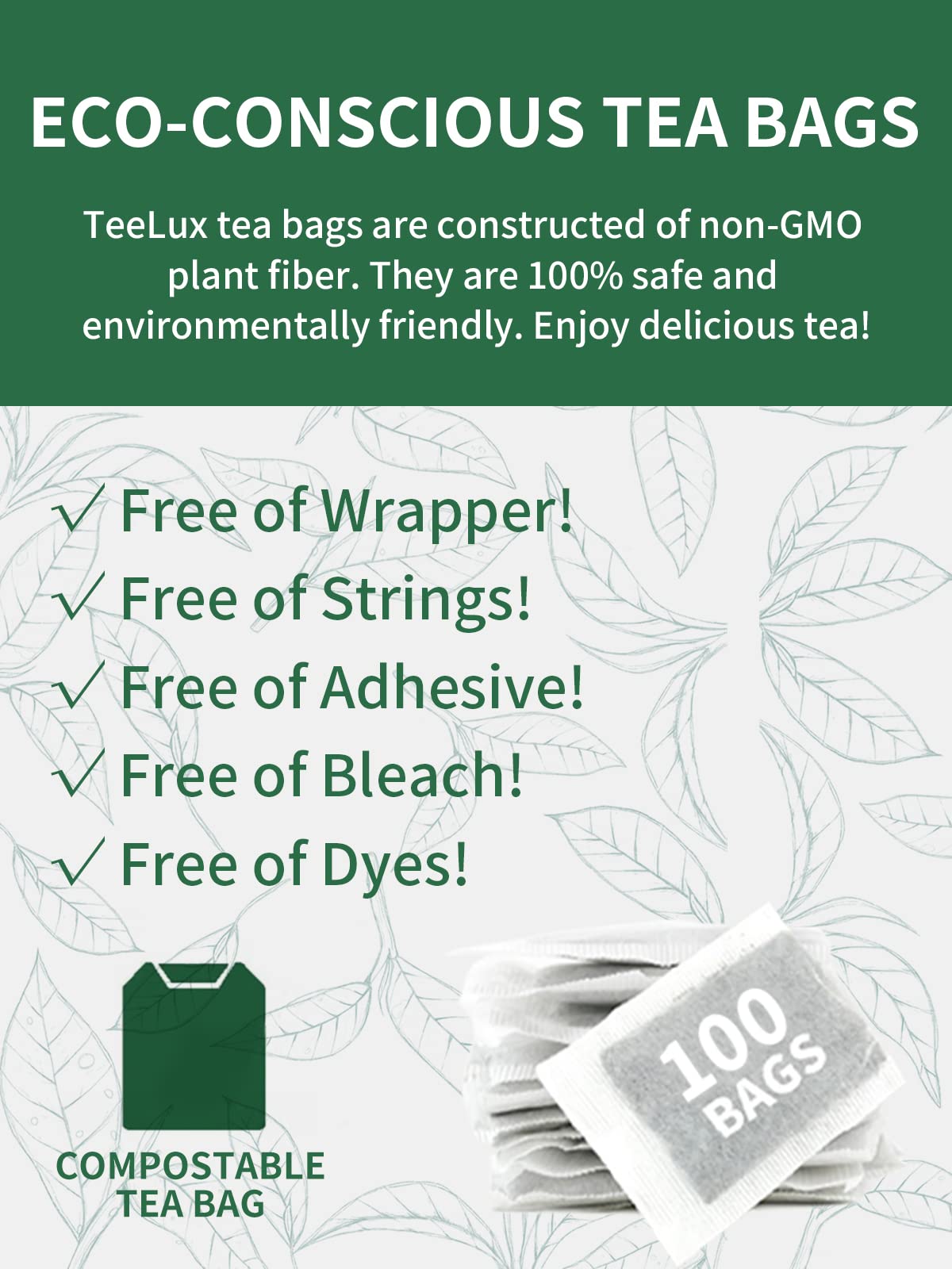 Teelux Black Tea Bags, Natural Pure Black Tea, Smooth & Full-Bodied Flavor, Caffeinated, 100 Count Tea Bags