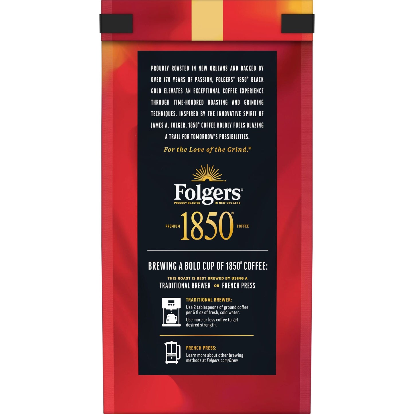 1850 By Folgers Black Gold Dark Roast Ground Coffee, 12 Ounces (Pack Of 6)