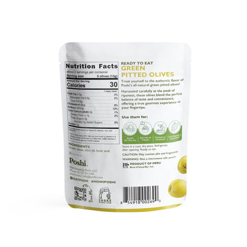 Poshi Green Olives On-The-Go - Original Flavor - Single Serve Pitted Olives - Convenient And Healthy Snack Packs - All Natural,