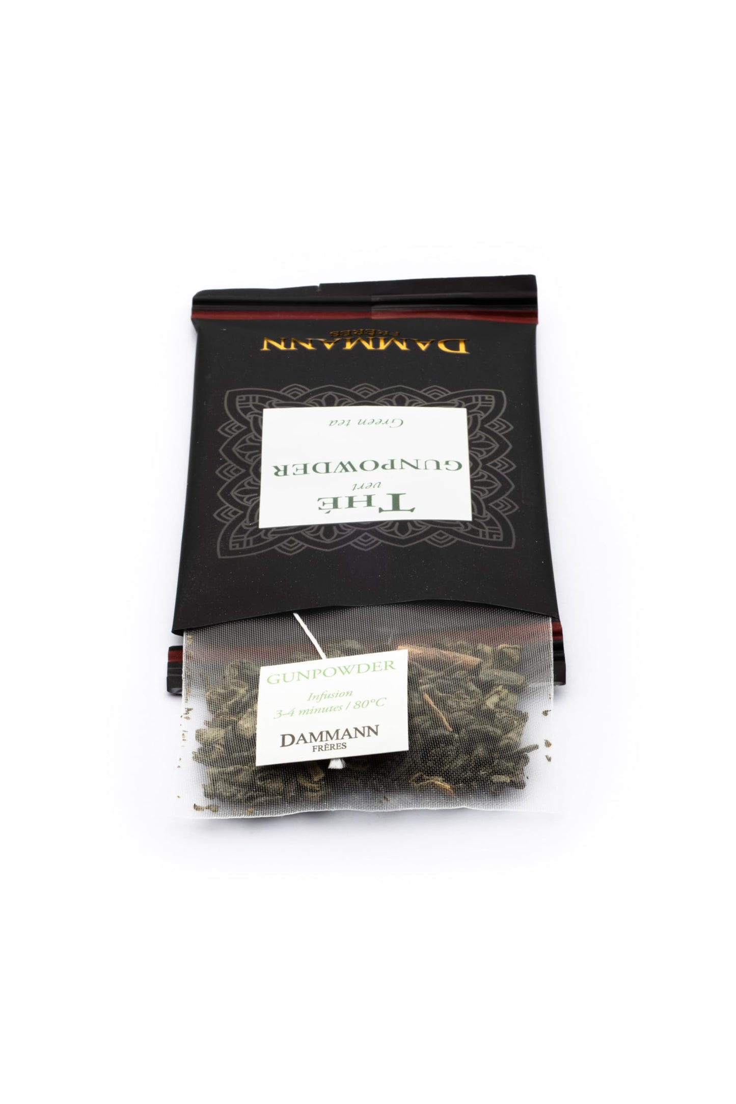 Dammann Freres Satchets  Gunpowder Green Tea Bags  enhanced Gourmet French Tea  Individually Wrapped  24 Count (Single Pack)