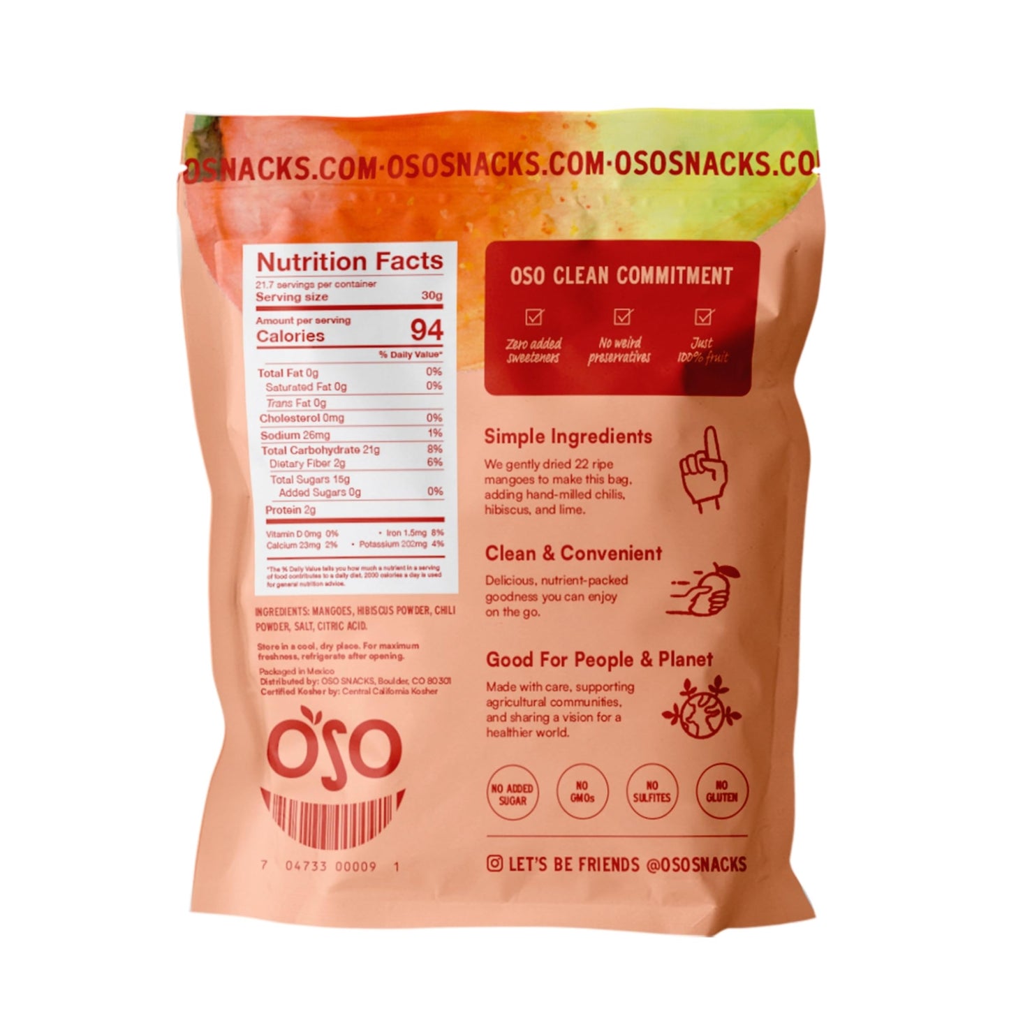 Oso Snacks Dried Chili Mango Slices, No Added Sugar, 26oz (1.62 lb)