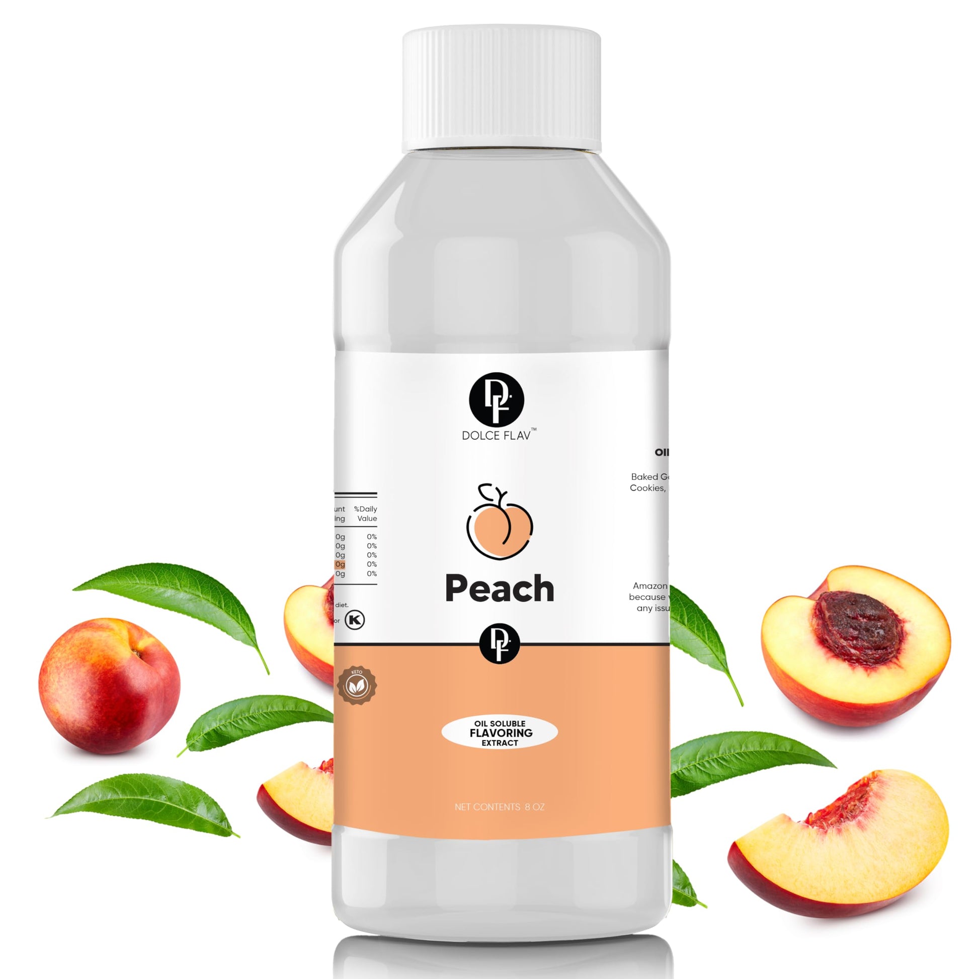 Dolce Foglia Peach Flavoring Oil - Multipurpose 8 Oz. for Baking, Candy Making, Lip Balm, Ice Cream