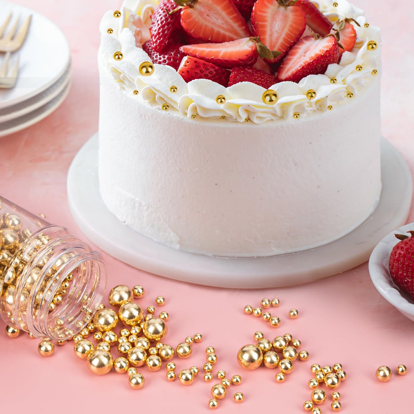 Twisweet Gold Pearl Sprinkles for Cake Decorating, Edible Sugar Pearls for Baking, Mix Size, Cake Topper Cupcake Cookie Ice Crea