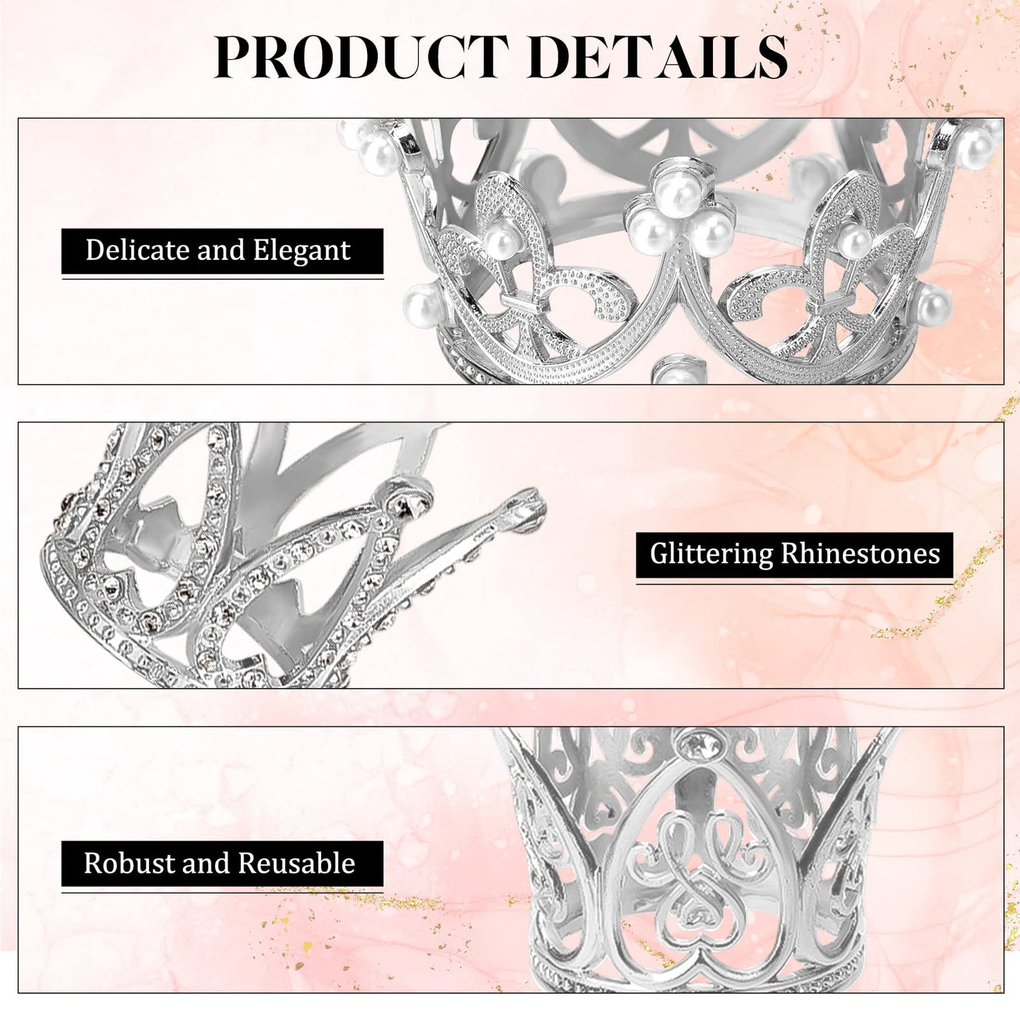 Ayfjovs Silver Crown Cake Topper, 15 Pieces 3 Size Mini Crown Tiny Crown For Cake Topper, Silver Crowns For Flower Arrangements