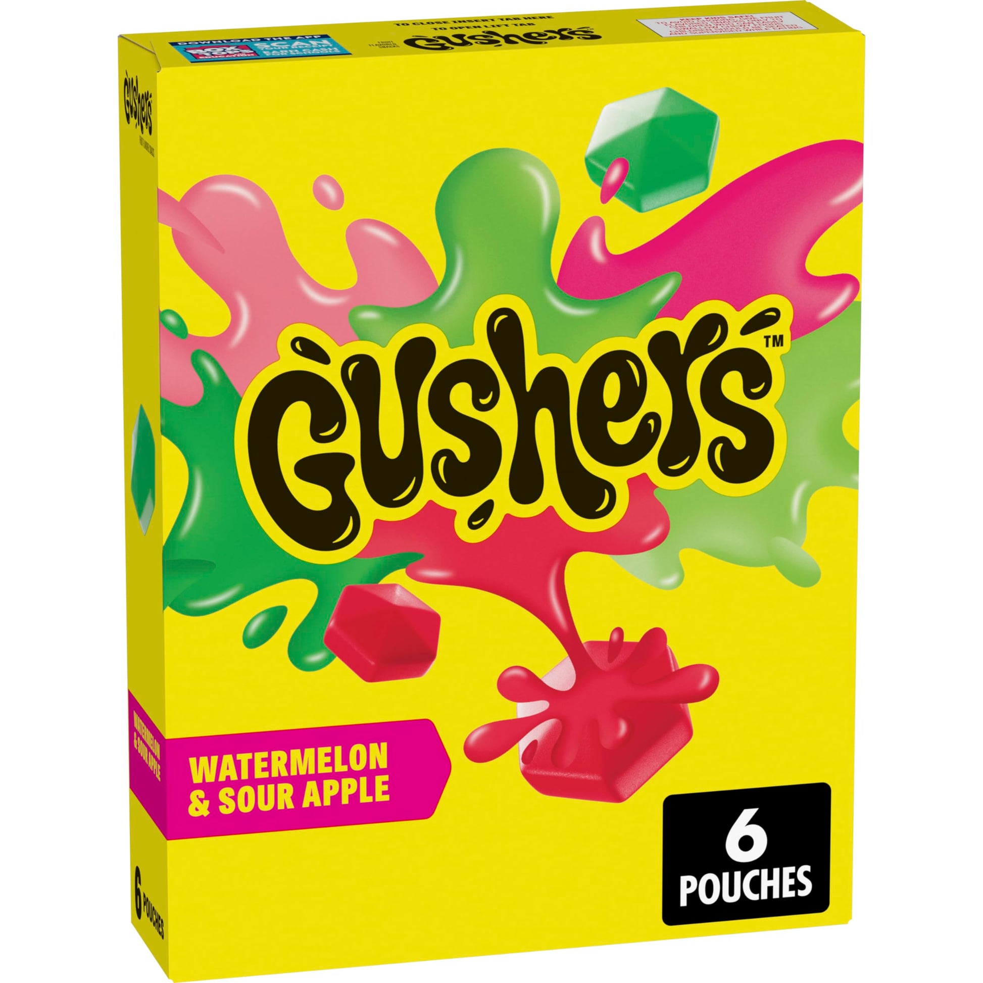 Gushers Fruit Flavored Kids Snacks, Watermelon and Sour Apple Flavor, 6 Pouches, 4.8 oz