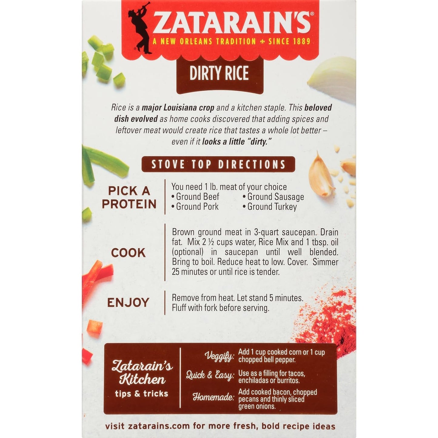 Zatarains Dirty Rice Mix, Reduced Sodium, 8 oz, Pack of 12