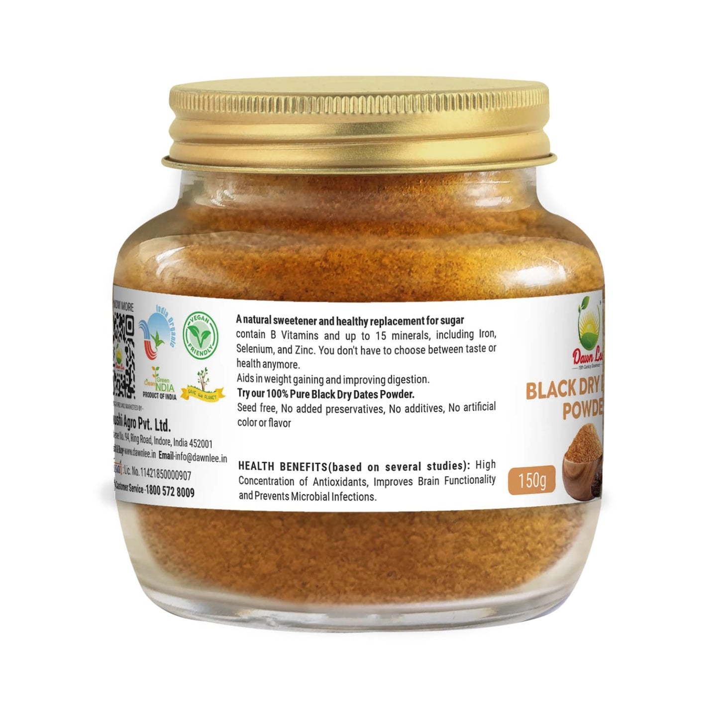 Dawn Lee Black Dry Dates Powder 150 Gms/5.29 Oz | Mejdool Khajur Powder Buy Online Natural Sweetener | Mejdool Khajoor Kharek Po