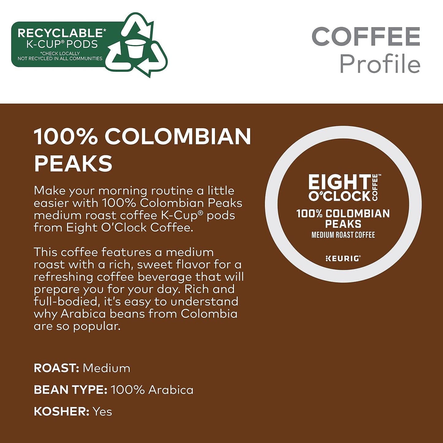 Eight O Clock Coffee, Colombian Peaks, 72 Count