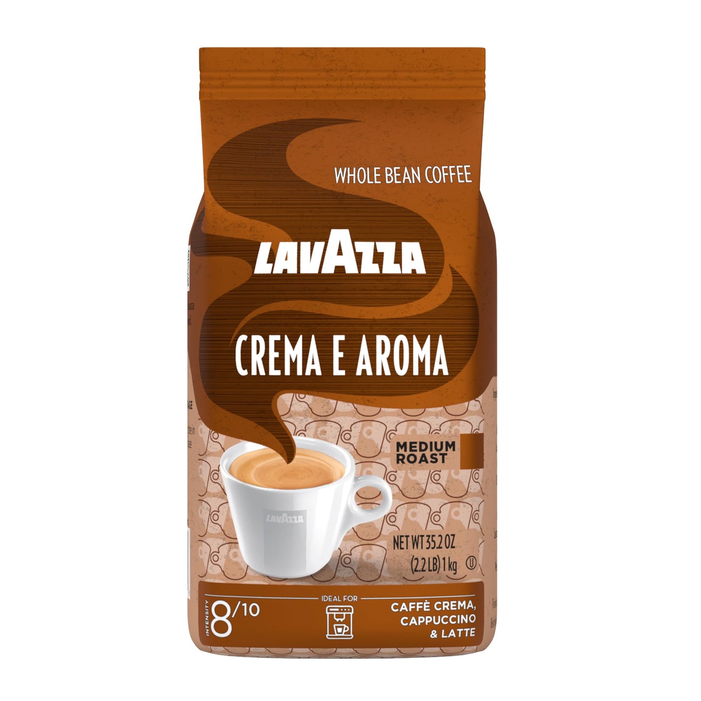 Lavazza Crema E Aroma Whole Bean Coffee, Balanced Medium Roast, 2.2 lb (35.2 oz), Non-GMO, Model 041953025528