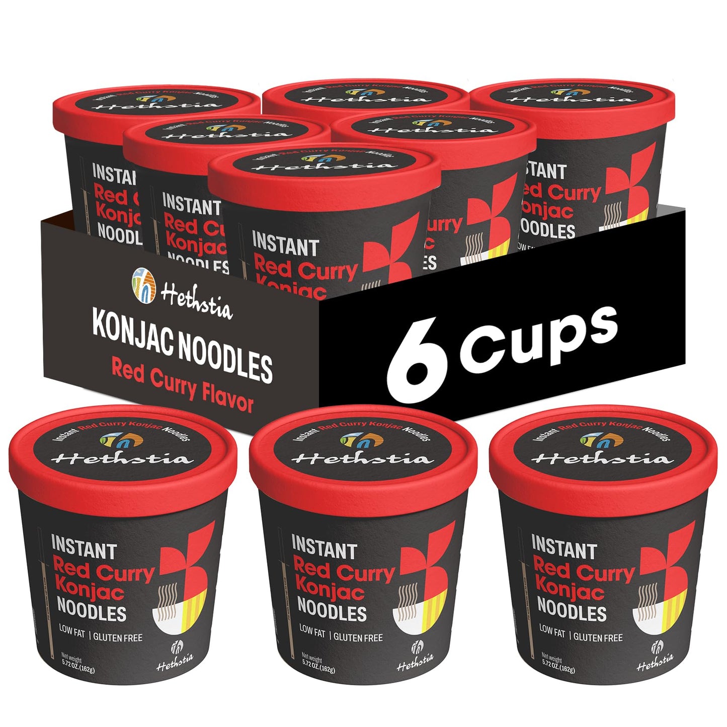 Hethstia Konjac Noodles Red Curry Soup Cups, 6-Pack, Low Carb, Gluten-Free, 5.72 oz