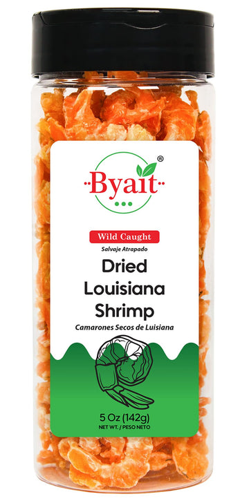 Byait Dried Louisiana Shrimp 5 Oz - Approx. 230 Pieces, Fresh-Caught & Dehydrated for Snacks, Seafood Salad, Pad Thai, Ramen Top