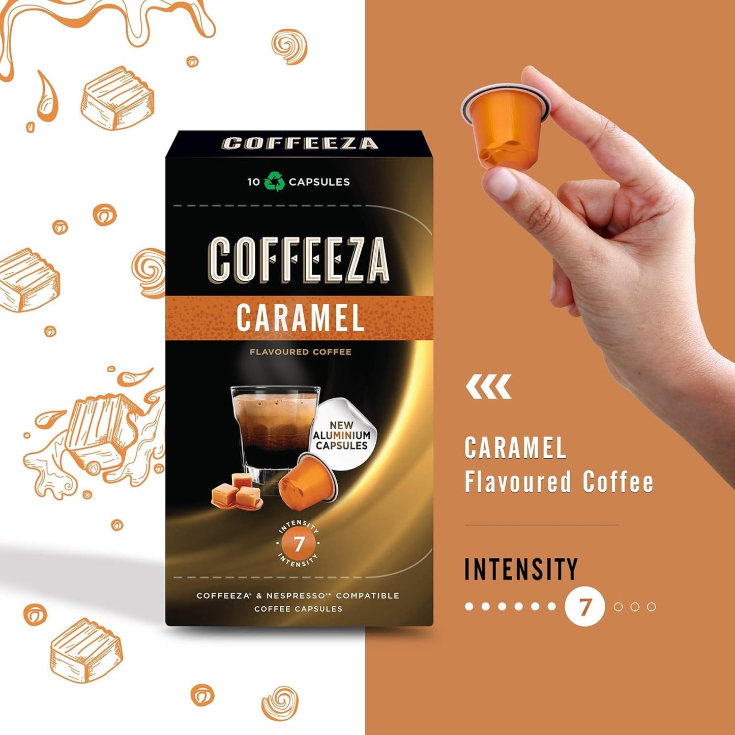 Coffeeza Flavoured Variety Pack Aluminium Coffee Capsules Caramel, Hazelnut And Vanilla (30 Pods)