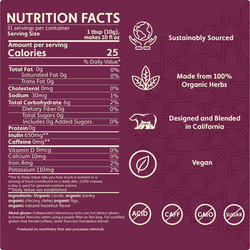 Teeccino Chicory Coffee Alternative, Hazelnut, Ground Herbal Coffee, Caffeine Free, Acid Free, Medium Roast, 5 Lb Bag