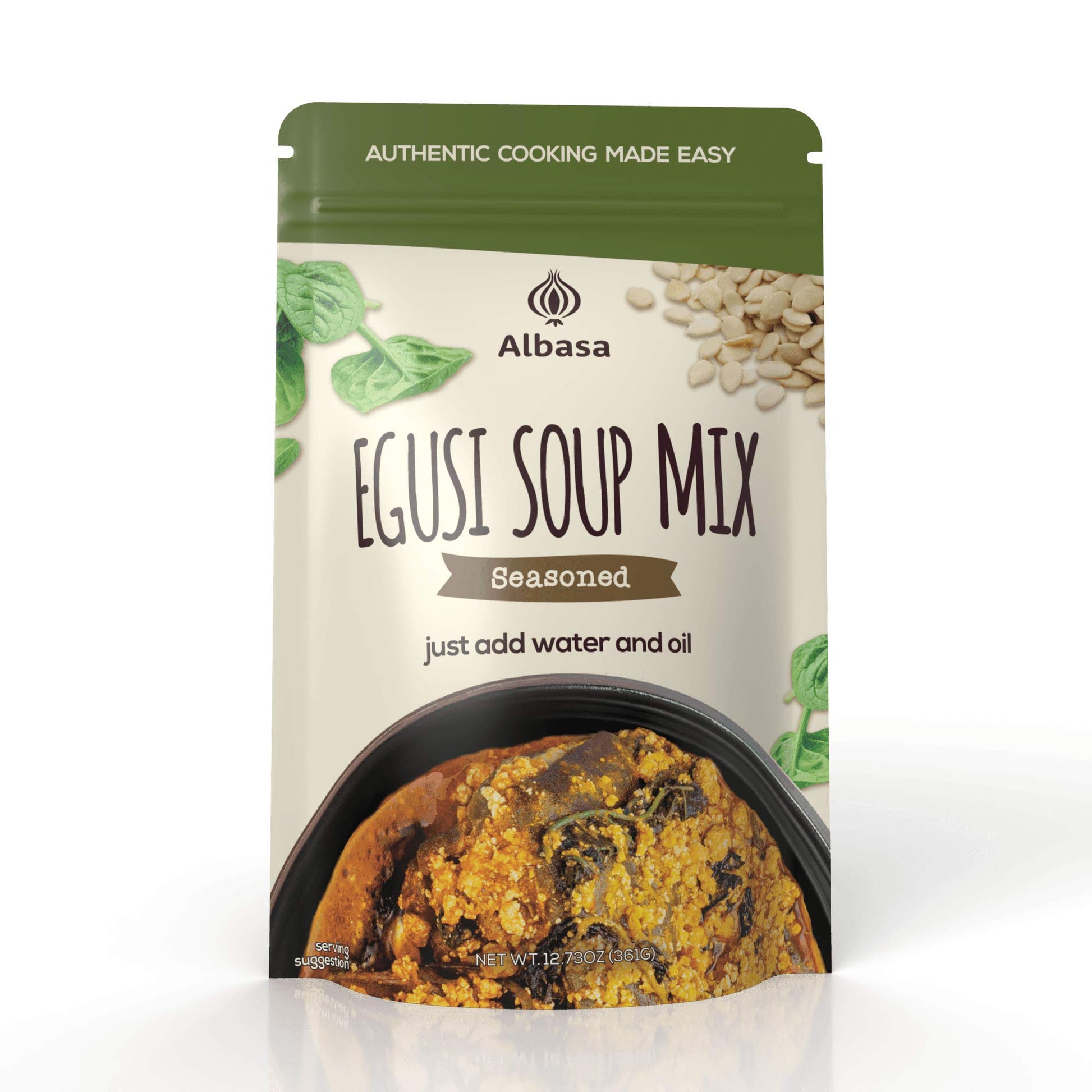 Albasa Egusi Soup Mix, Authentic Seasoned Ingredients, 12.7oz, No Fillers, No Preservatives