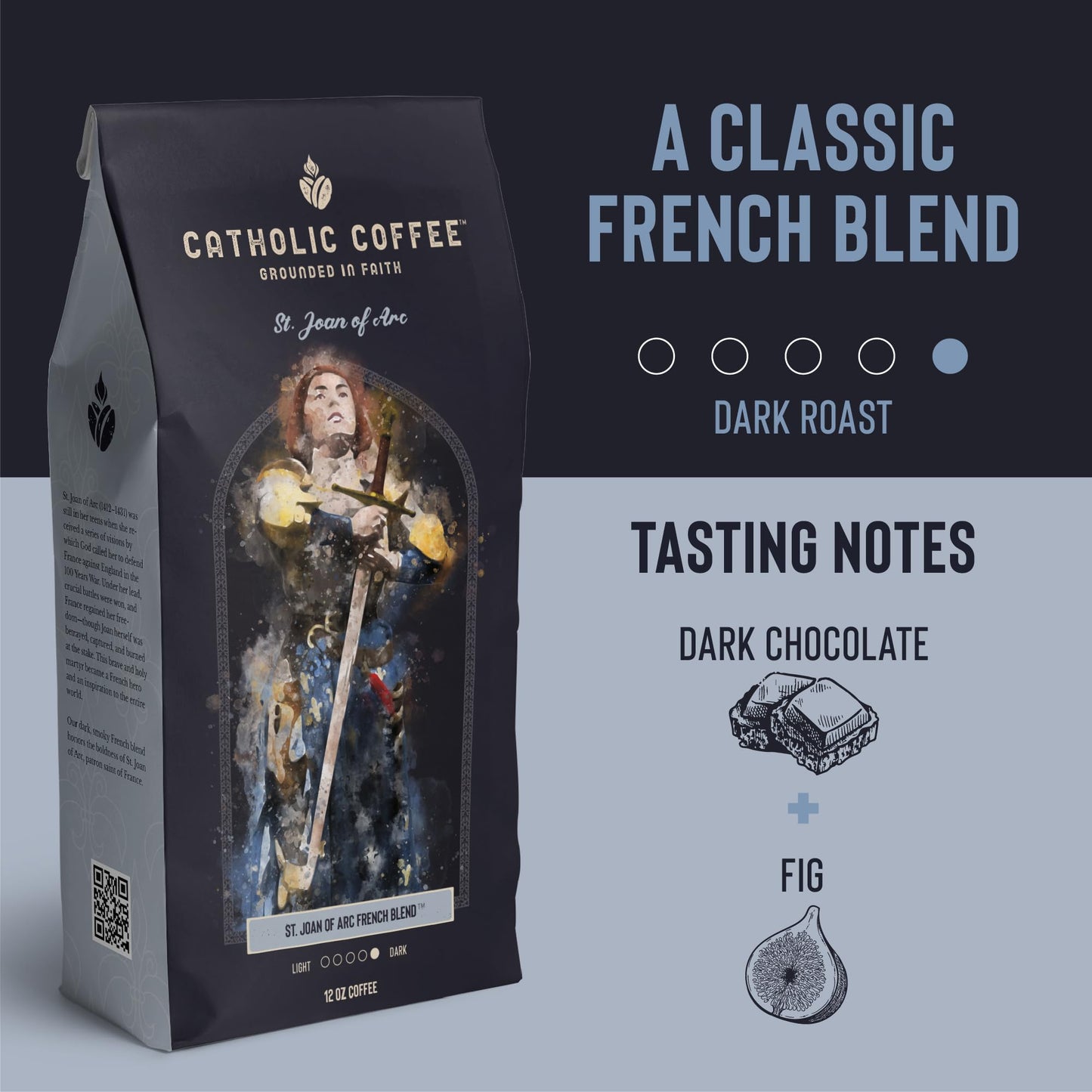 St. Joan Of Arc French Roast Catholic Coffee (Whole Bean) 12 Oz Small-Batch Craft Coffee, Gift For Catholic Faithful & Coffee Lo