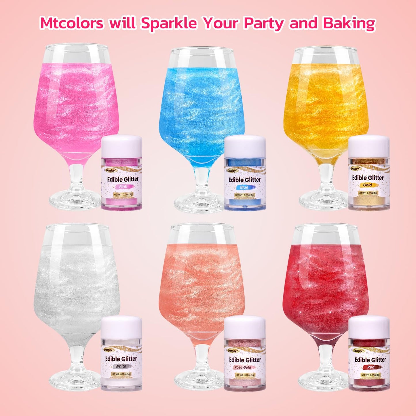 Edible Glitter For Cocktails, 6 Colors Luster Dust Edible, Food Grade, Shimmer Drink Glitter, Gluten Free, Drinks, Cupcake, Maca