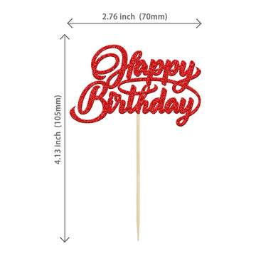 24Pcs Happy Birthday Cupcake Toppers Red Glitter Birthday Cupcake Food Picks For Celebrating Happy Birthday Party Cake Decoratio