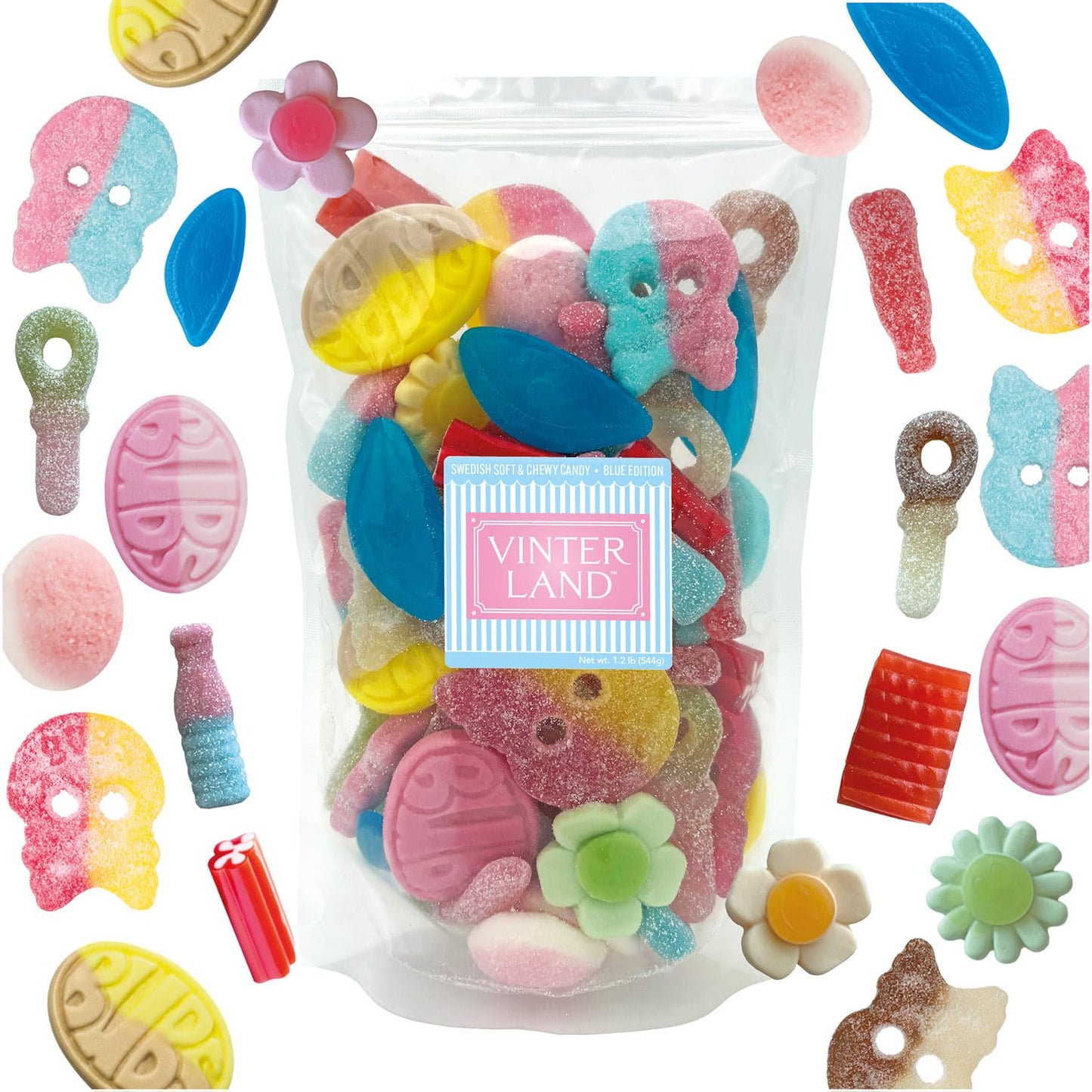 VINTERLAND - Bubs Swedish Candy Mix (1.2 Pounds) - Assorted Swedish Candy Bubs Godis - Big Bubs Ovals & Big Swedish Candy Skulls