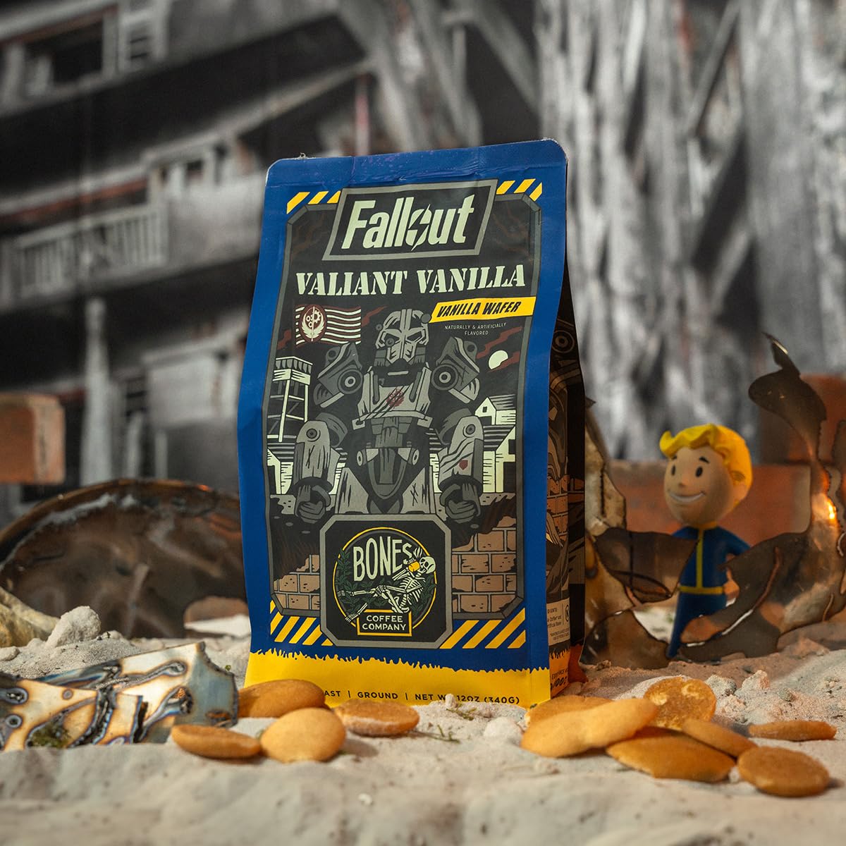 Bones Coffee Company Valiant Vanilla Flavored Ground Coffee Beans Vanilla Wafer Flavor | 12 Oz Medium Roast Arabica Low Acid Cof