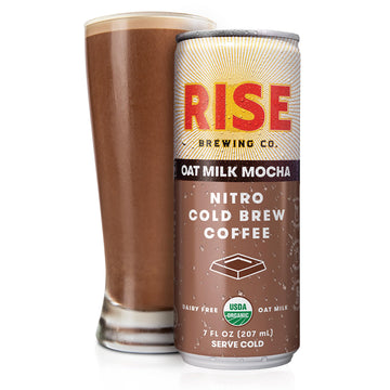 RISE Brewing Co. Oat Milk Mocha Nitro Cold Brew Coffee, No Sugar, Organic, 7 Fl Oz Cans, Pack of 12