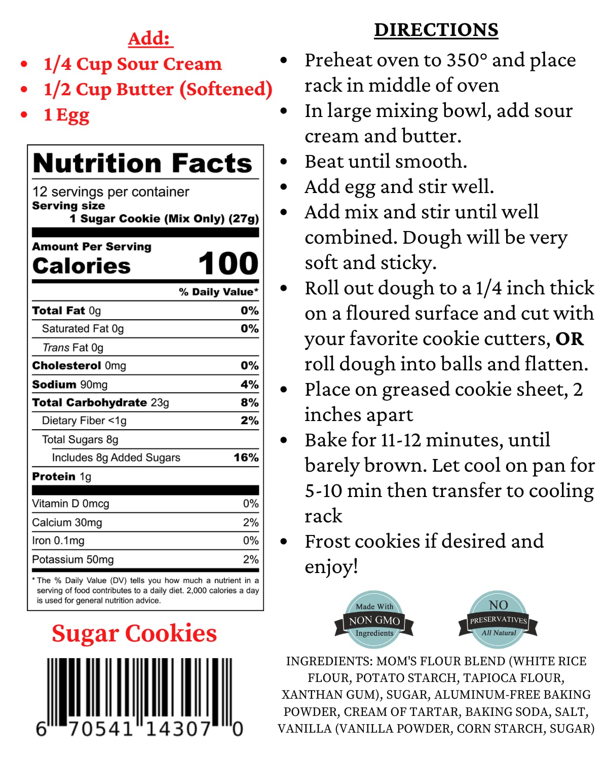 Moms Place Gluten-Free Sugar Cookie Mix - 11.3 Ounce Pack