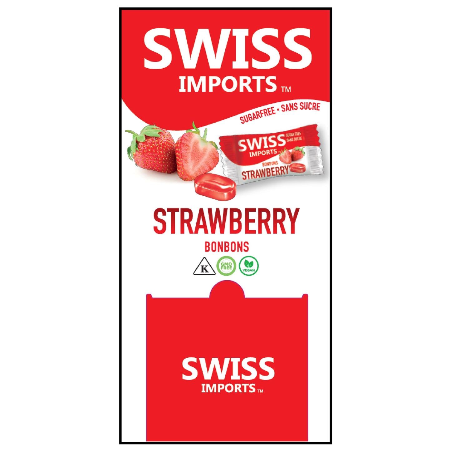 Swiss Imports Sugar Free Bonbons Hard Candy Drops Bocca Box, Strawberry, 200 Individually Wrapped Pieces, 500g/17.6oz