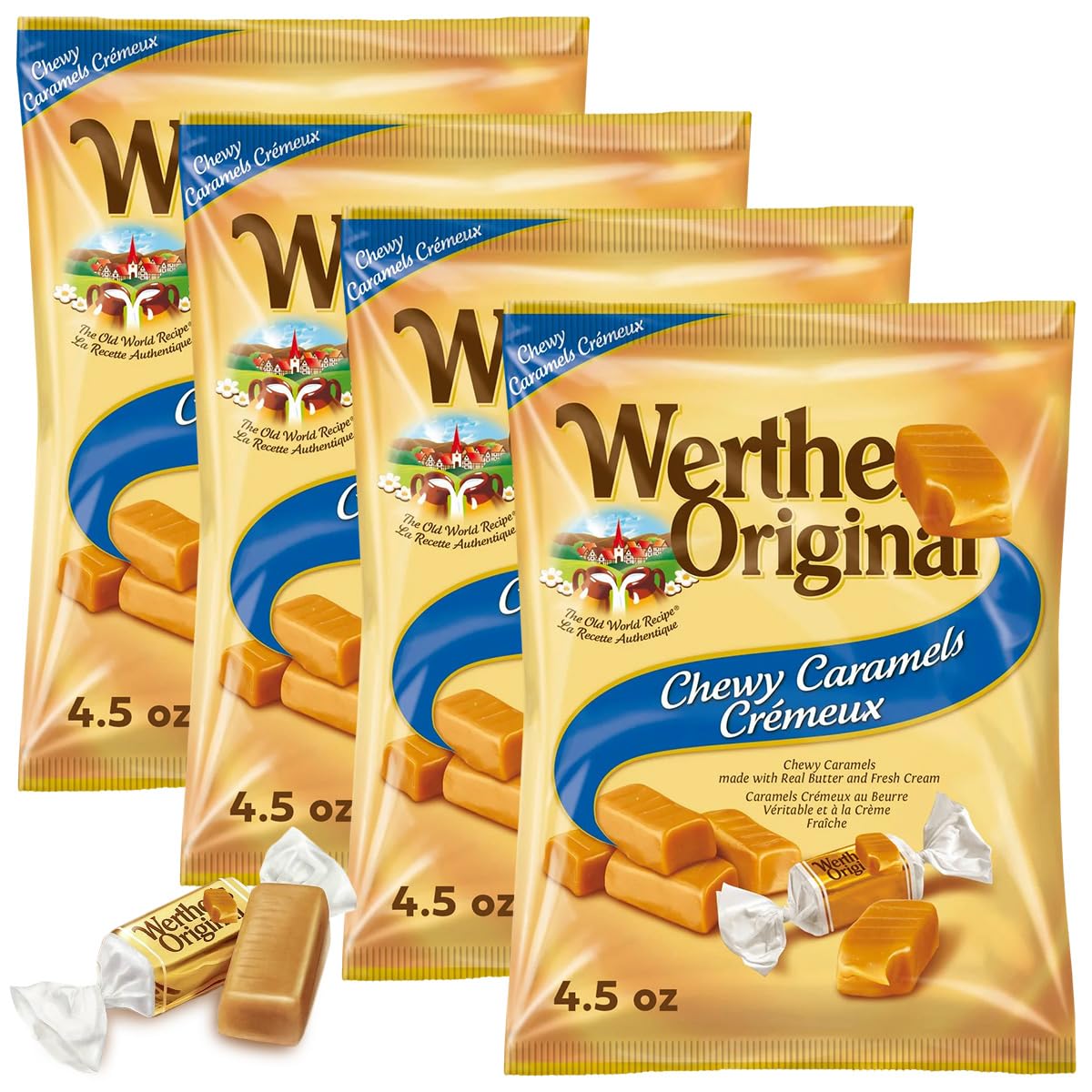 Chewy Original Candy  4 Pack Each 4.5oz of WerthrsCaramel Candy Individually Wrapped  Sweet Soft Caramels Thats Perfect for Family Gatherings and Everyday   Creamy Carmels Candies Soft Enough for All Ages