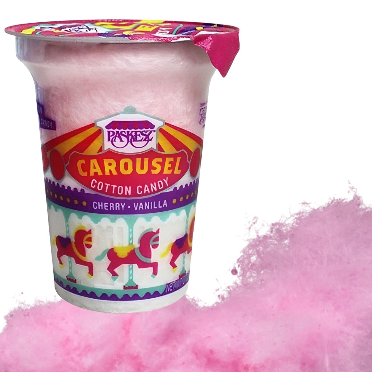 SNACKTERY Cotton Candy - Cherry & Vanilla Flavored - 0.7 oz Tubs - Pink/White - Box of 24 Tubs