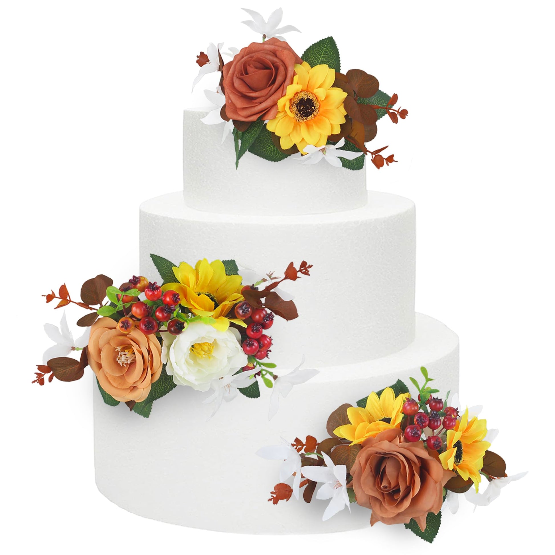 Rinlong 3Pcs Pre-Made Sunflowers Cake Flowers Cake Decorations Terracotta Fall Wedding Cake Decorating Flowers Decor Birthday Party Artificial Flowers Cake Toppers