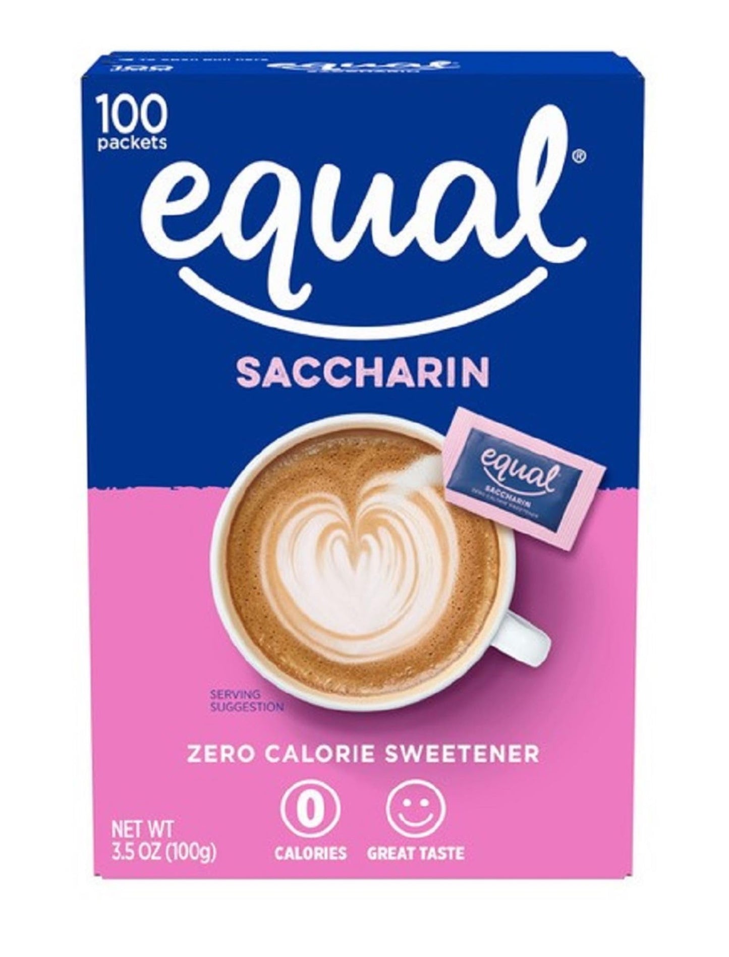 Equal Pink Zero Calorie Sweetener, 100 Pack, Sugar Substitute, 3.5 Ounce