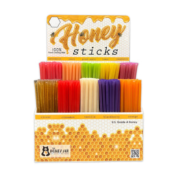 The Honey Jar - Traditional Honey Stick Retail Display With 500 Assorted Honey Sticks Perfect For Gift Shop, Grocery Store, Bout