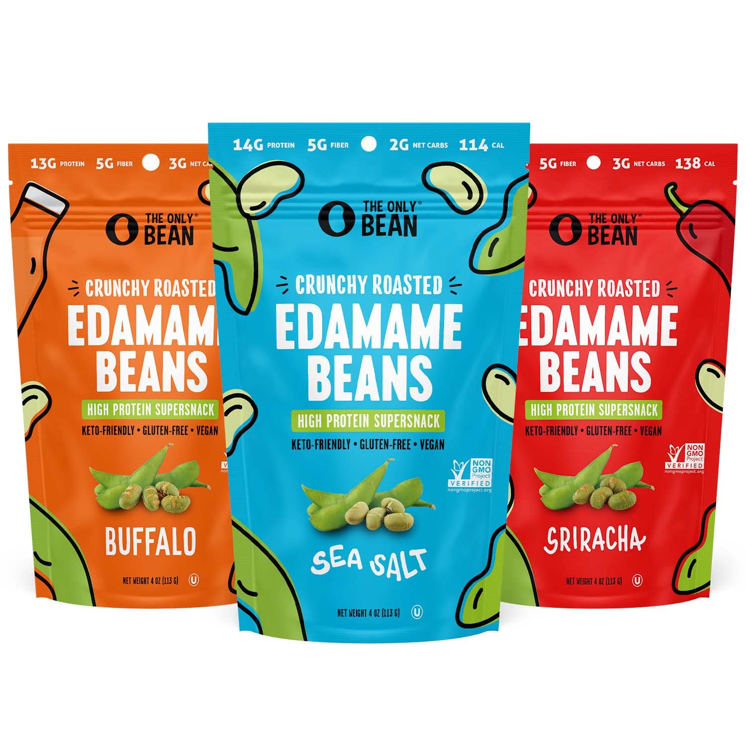 The Only Bean Crunchy Dry Roasted Edamame Beans (Variety Pack), Low Carb Keto Healthy Snacks For Adults And Kids, Low Calorie Sn