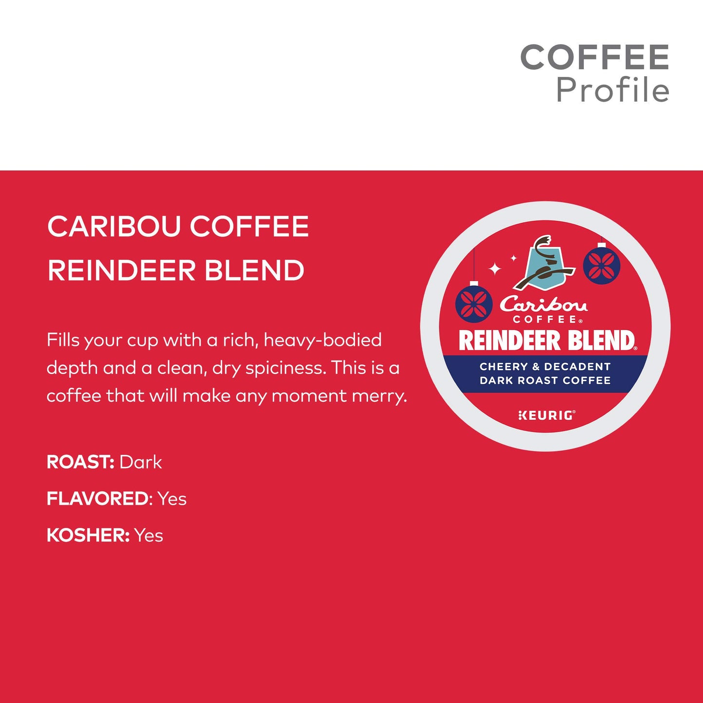 Caribou Coffee Reindeer Blend, Single-Serve Keurig K-Cup Pods, Dark Roast Coffee Pods, 88 Count