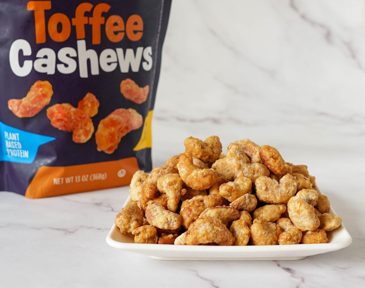 Platinum Toffee Cashews - Plant-Based Protein Snack - 13 oz Resealable Pouch