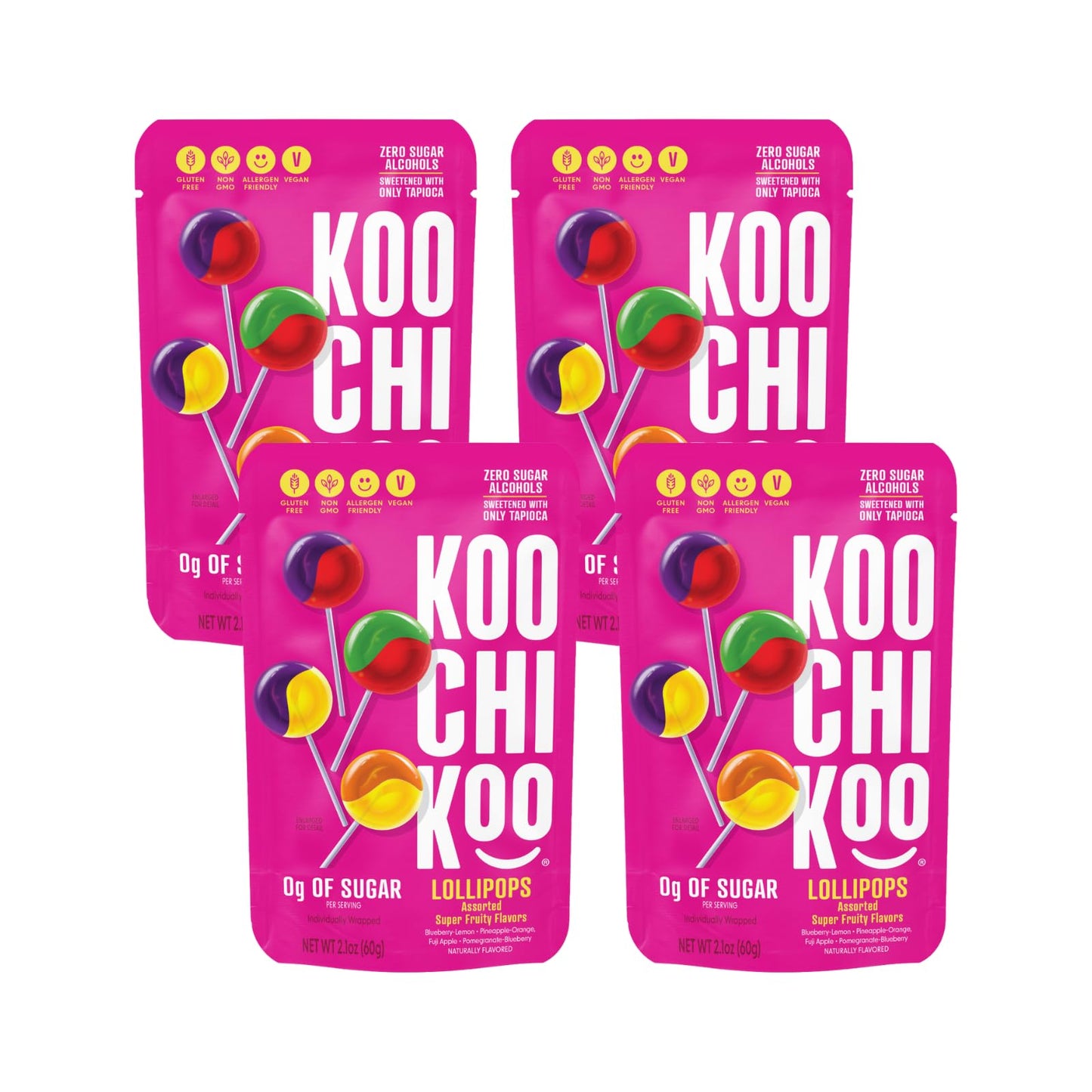 Koochikoo Organic & Sugar Free Lollipops Pouch, Assorted Fruit Flavors, No Sugar Added, Gluten Free & Vegan, 10 CT Lollipops/Pou