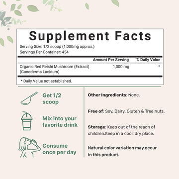 Micro Ingredients Organic Reishi Mushroom Powder 100:1 Extract 16oz Non-GMO
