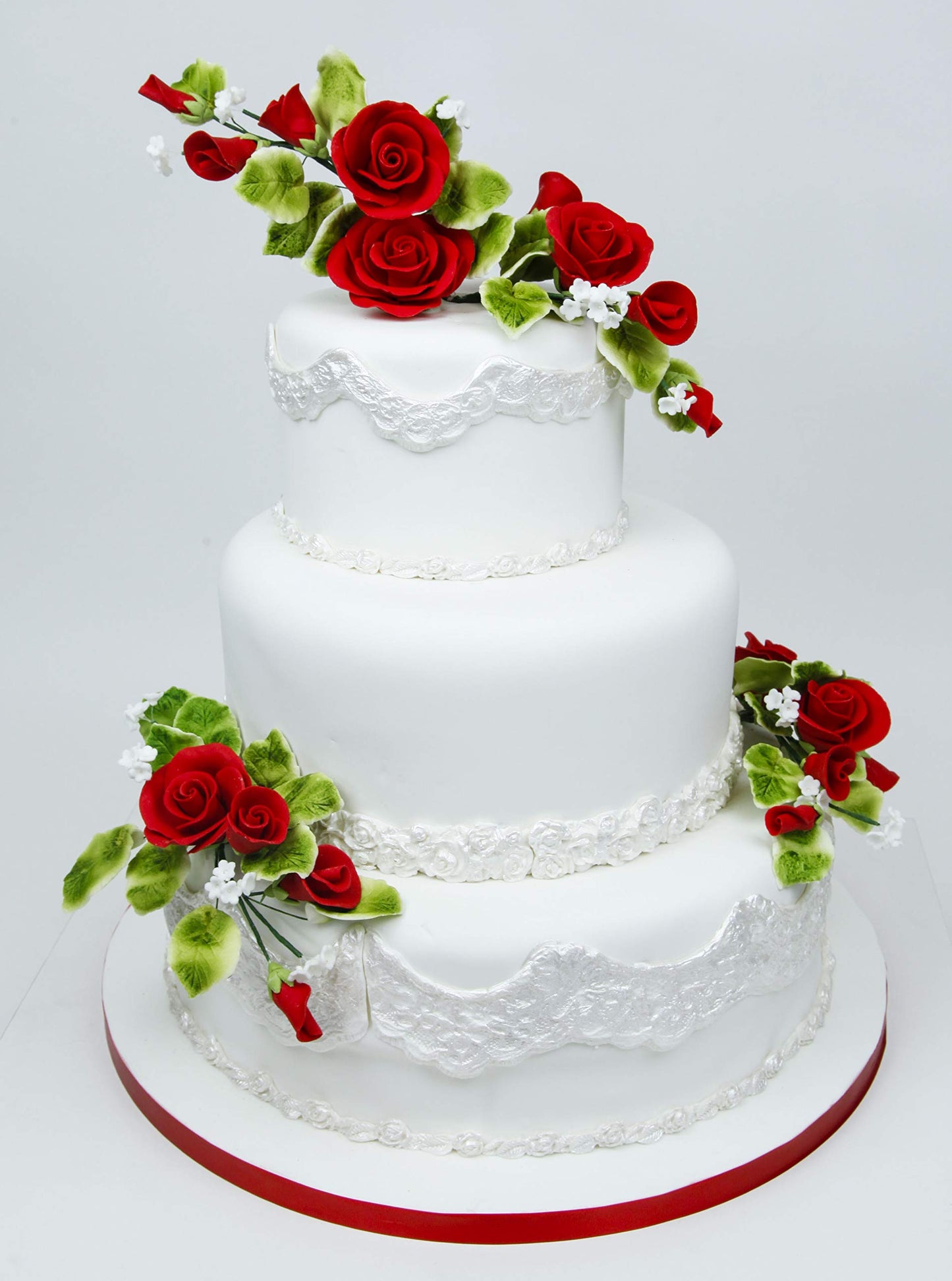 Global Sugar Art Tea Rose Sugar Cake Flowers, Red With Green Calyx, Medium, Wired 1.75 Inch, 12 Count By Chef Alan Tetreault