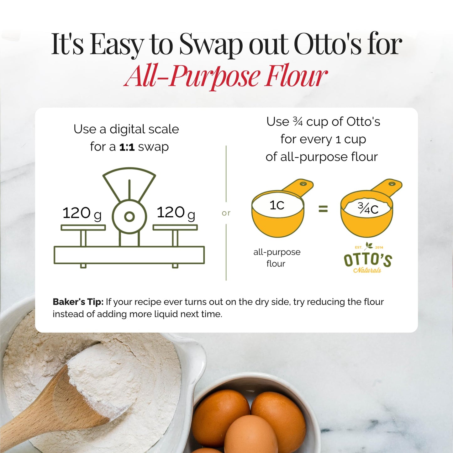 Ottos Naturals Multi-Purpose Cassava Flour, Non-GMO, Gluten-Free, Grain, Nut and Gum-Free, 1-to-1 Wheat Alternative, Paleo, AIP