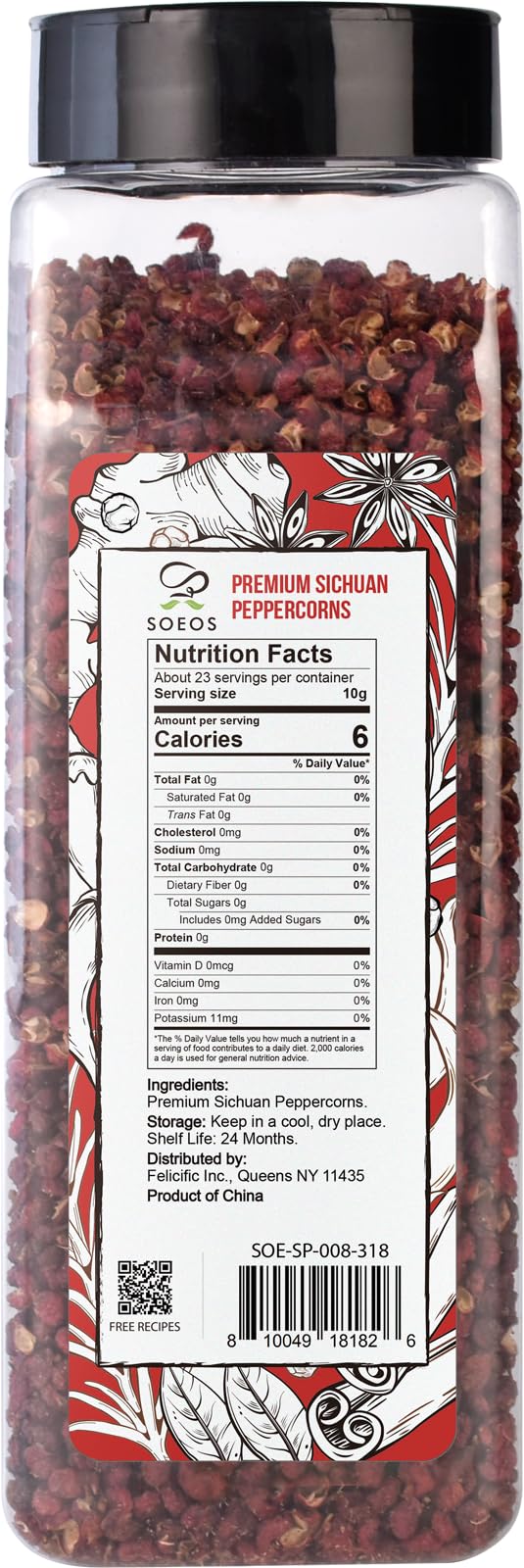 Soeos Sichuan Peppercorns, 8oz(227g), Authentic Szechuan Red Peppercorn, Numbing and Tingle Effect, Less Seeds, Strong Flavor, E